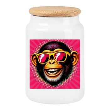 Chimpanzee Monkey - Cookie Jar with Wooden Lid - white - Front