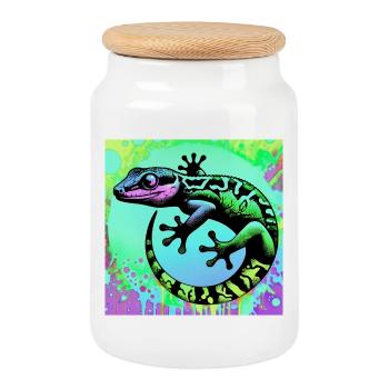 Gecko - Boîte à biscuits avec couvercle en bois - blanc - Devant