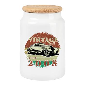 18. Geburtstag - Klassiker - Vintage since 06/2008 - Keksdose mit Holzdeckel - Weiß - Vorne