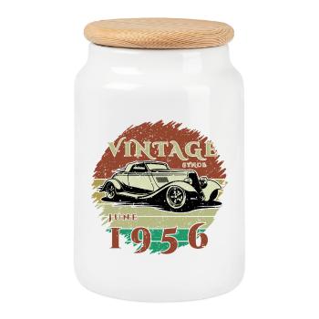 70. Geburtstag - Klassiker - Vintage since 06/1956 - Keksdose mit Holzdeckel - Weiß - Vorne