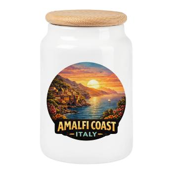 Vacances au coucher du soleil sur la côte amalfitaine, Italie - Boîte à biscuits avec couvercle en bois - blanc - Devant
