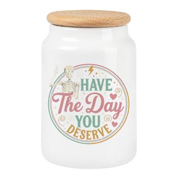 Jour Que Tu Mérites - Boîte à biscuits avec couvercle en bois - blanc - Devant