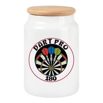 Dart Pro, 180 Punkte Präzisionswurf - Keksdose mit Holzdeckel - Weiß - Vorne
