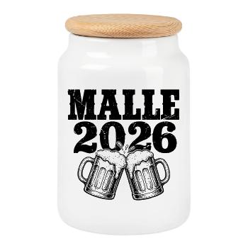 Malle 2026 : On adore la bière ! Malle : on arrive. - Boîte à biscuits avec couvercle en bois - blanc - Devant