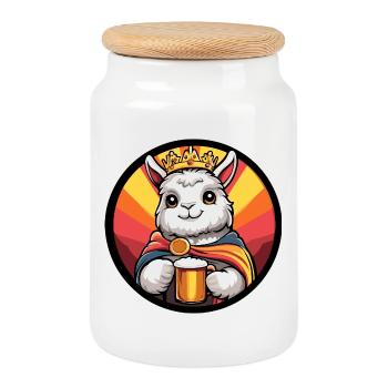 Alpaca Llama Beer Funny - Cookie Jar with Wooden Lid - white - Front