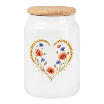 Cœur de blé, coquelicot, fleurs, bleuet, motif nature - Boîte à biscuits avec couvercle en bois - blanc - Devant