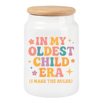 L’humour de la famille fille à l’ère de mon aîné - Boîte à biscuits avec couvercle en bois - blanc - Devant