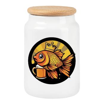 Goldfische Bier Lustig - Keksdose mit Holzdeckel - Weiß - Vorne