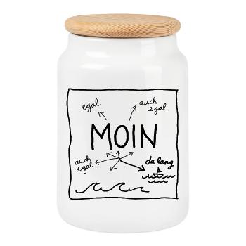 MOIN SEE Meer DA LANG Wegweiser Maritim Coast - Keksdose mit Holzdeckel - Weiß - Vorne