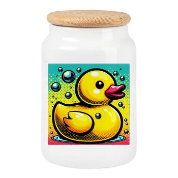 Ente Ente Ente Ente Ente - Keksdose mit Holzdeckel - Weiß - Vorne
