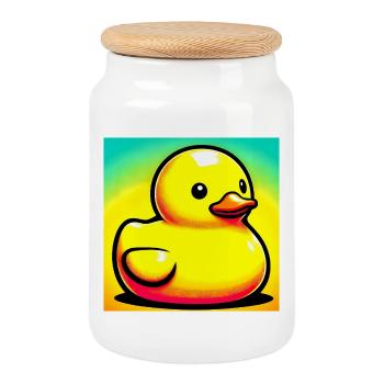 Ente Ente Ente Ente Ente - Keksdose mit Holzdeckel - Weiß - Vorne
