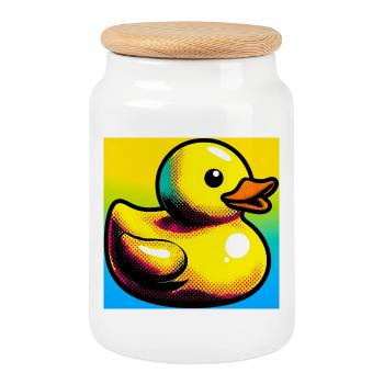 Ente Ente Ente Ente Ente - Keksdose mit Holzdeckel - Weiß - Vorne
