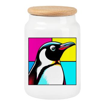 penguin - Cookie Jar with Wooden Lid - white - Front