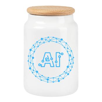 Futuristic AI Data Network Symbol - Cookie Jar with Wooden Lid - white - Front