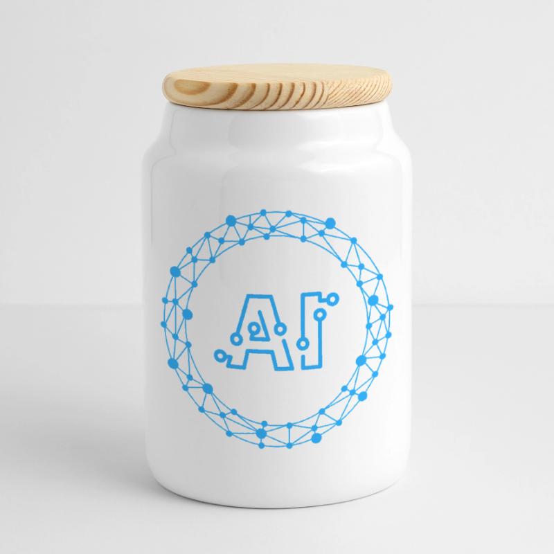 Futuristic AI Data Network Symbol Boîte à biscuits avec couvercle en bois
