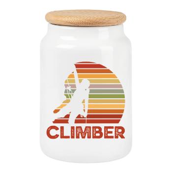 Retro Sunset Climber Silhouette - Cookie Jar with Wooden Lid - white - Front
