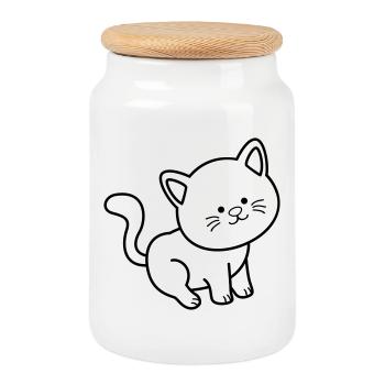 Chat Chat - Boîte à biscuits avec couvercle en bois - blanc - Devant