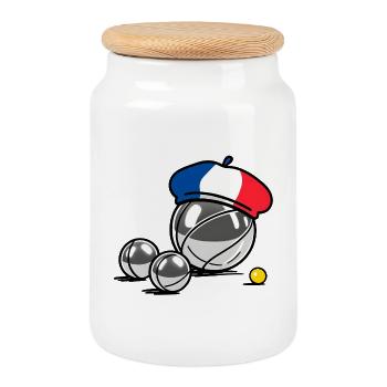 La French Triplette - France pétanque - Boîte à biscuits avec couvercle en bois - blanc - Devant