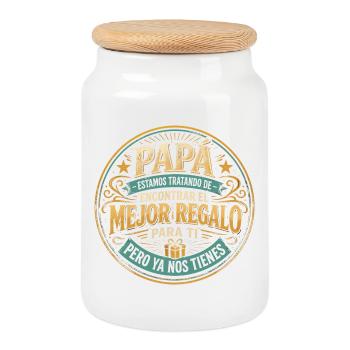 Dad Best Gift Kids Spanish Design - Cookie Jar with Wooden Lid - white - Front