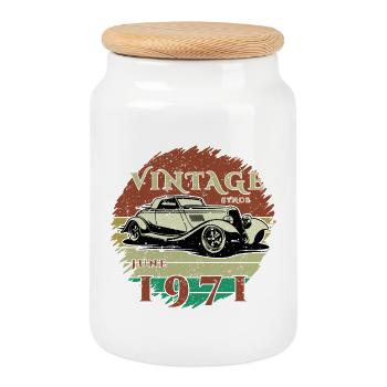 55. Geburtstag - Klassiker - Vintage since 06/1971 - Keksdose mit Holzdeckel - Weiß - Vorne