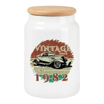 44. Geburtstag - Klassiker - Vintage since 06/1982 - Keksdose mit Holzdeckel - Weiß - Vorne