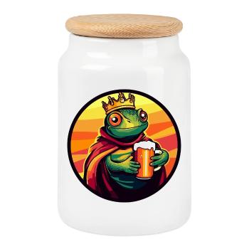 Chameleon Bier Lustig - Keksdose mit Holzdeckel - Weiß - Vorne