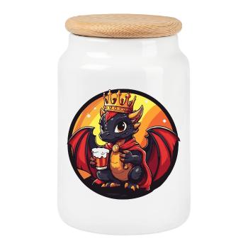 Drache Bier Lustig - Keksdose mit Holzdeckel - Weiß - Vorne