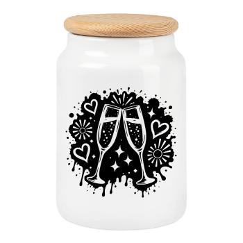 Sektgläser Party Graffiti Motiv - Boîte à biscuits avec couvercle en bois - blanc - Devant