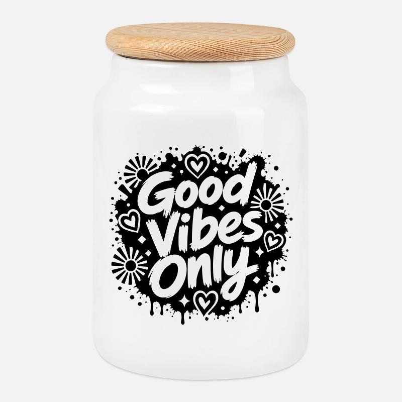 Good Vibe Only Graffiti Motif - Cookie Jar with Wooden Lid - white