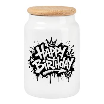 Happy Birthday Graffiti Party Motiv - Keksdose mit Holzdeckel - Weiß - Vorne