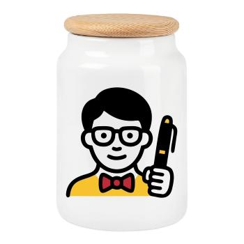 Lehrer Professor Brille Comic - Keksdose mit Holzdeckel - Weiß - Vorne