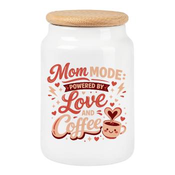 Mom Mode Kaffeeliebe - Keksdose mit Holzdeckel - Weiß - Vorne