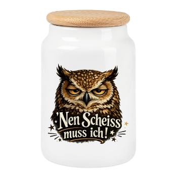Guck Mich Nicht In Diesem Ton An Eule - Keksdose mit Holzdeckel - Weiß - Vorne