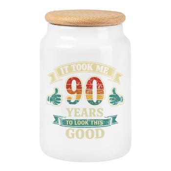 90 Years - It Took Me 90 Years to Be This Beautiful - Cookie Jar with Wooden Lid - white - Front