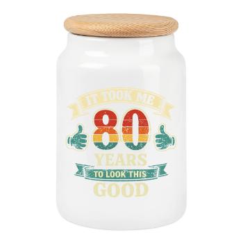 80 Ans - Il m'a fallu 80 Ans pour être Beau - Boîte à biscuits avec couvercle en bois - blanc - Devant