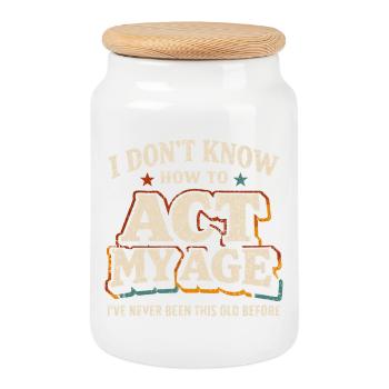 Vintage Retro Age Birthday Humor - Cookie Jar with Wooden Lid - white - Front
