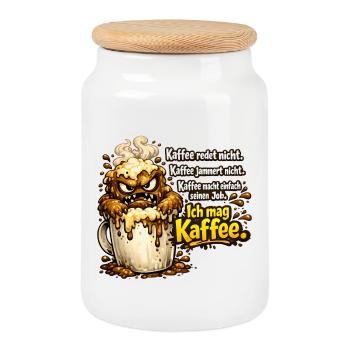 Kaffee Redet Nicht Kaffee Jammert Nicht - Keksdose mit Holzdeckel - Weiß - Vorne