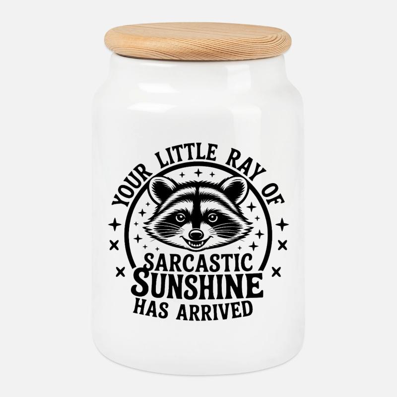 Le rayon de soleil sarcastique du raton laveur est arrivé - Boîte à biscuits avec couvercle en bois - blanc