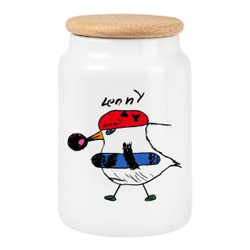 Le poulet patineur de Lenny - Boîte à biscuits avec couvercle en bois - blanc - Devant