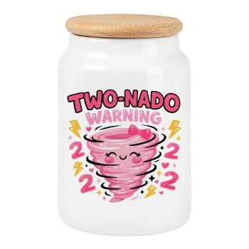 Two-nado Warning 2. Geburtstag Mädchen Design - Keksdose mit Holzdeckel - Weiß - Vorne