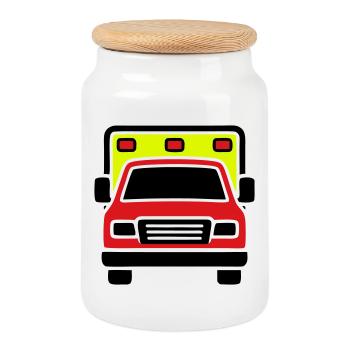 Ambulance Ambulance Front - Boîte à biscuits avec couvercle en bois - blanc - Devant
