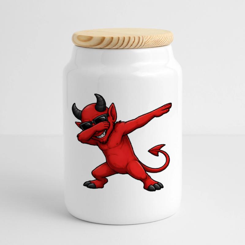 Dabbing Devil Cookie Jar with Wooden Lid