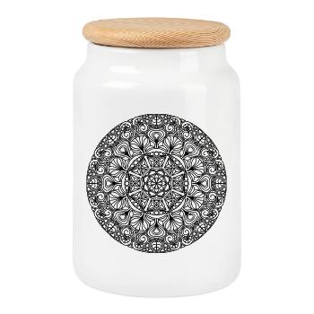 Art Nouveau Mandala black and white - Cookie Jar with Wooden Lid - white - Front