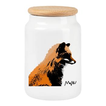 fox - Cookie Jar with Wooden Lid - white - Front
