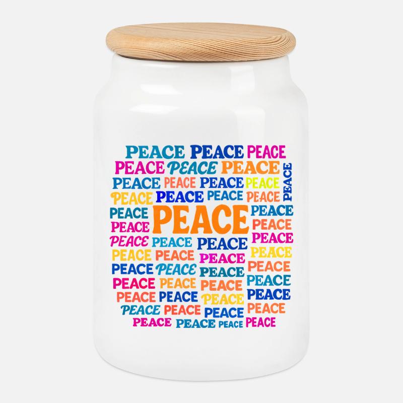 Peace - Keksdose mit Holzdeckel - Weiß