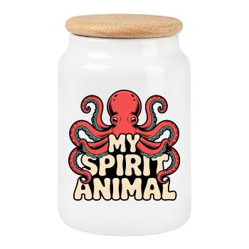 My Spirit Animal Octopus Illustration - Cookie Jar with Wooden Lid - white - Front