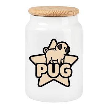 Pug Star Banner Placeholder - Cookie Jar with Wooden Lid - white - Front