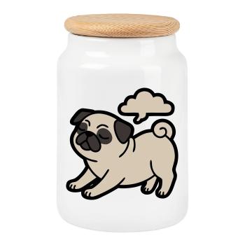 farting pug dog funny - Cookie Jar with Wooden Lid - white - Front