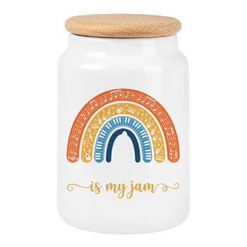 Teaching Music Is My Jam - Retro Boho Rainbow - Cookie Jar with Wooden Lid - white - Front