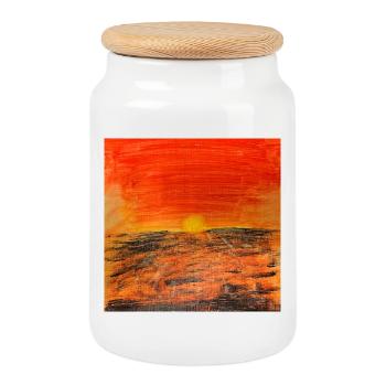 Fire Red Sunset - Cookie Jar with Wooden Lid - white - Front